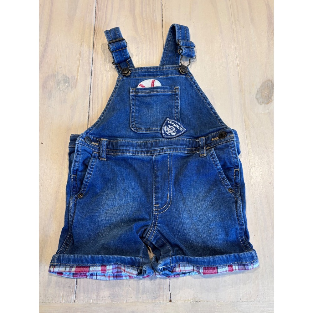 Gymboree Baby Boys Blue Denim Baseball Champion Shortall Overalls 12-18M 7000408